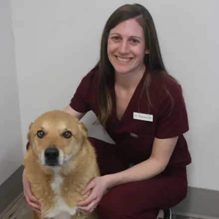 Dr. Gina Eisenhauer, DVM with brown dog